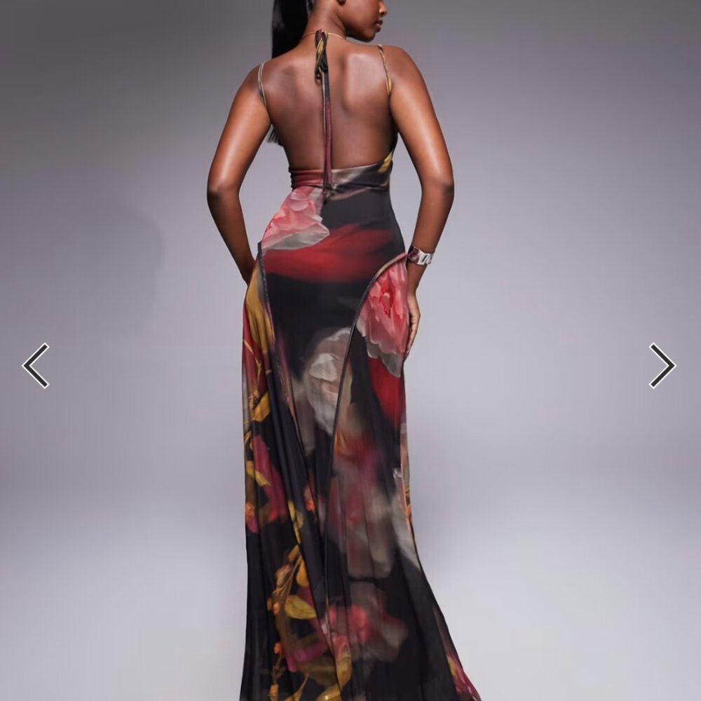 NWT ASOS DESIGN printed mesh maxi dress with exposed seam pink floral print - Picture 3 of 4